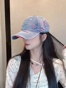 1顶棒球帽，女士时尚做旧牛仔帽，百搭高低帽设计，复古时尚后扣帽，男女皆宜的休闲礼物，适合春秋季佩戴 - 破洞牛仔棒球帽 - 查看 4