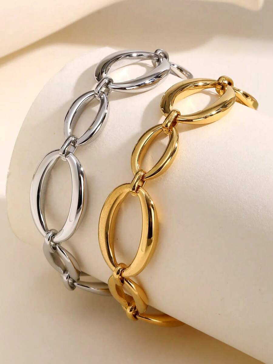1pc Hand-Made Chain Stainless Steel Bracelets,Minimalist Elliptical Bracelet For Women Waterproof Jewelry Gift