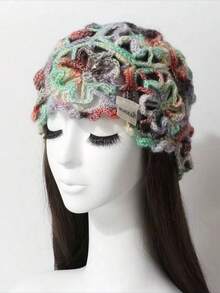 1pc Bohemian Style Handmade Crochet Gradient Hollow Flower Knitted Headband, Breathable Niche Travel Essential For Spring/Summer, Versatile To Match Small Bags - Knitted Hat - View 6