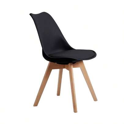 Miroytengo Conjunto de 4 cadeiras de jantar estilo bistrô norueguês pretas para casa e escritório, com pés em madeira maciça de faia e assento estofado em couro sintético. Requer montagem. Altura: 84 cm, Largura: 48 cm, Profundidade: 54 cm..