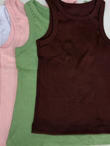 Kit Of 4 Women's Tank Tops, Premium Stylish Blogger-Style Blouse,  Winter Style, Brazil Cup Color. - 白色,淺綠色,粉紅色和巧克力色 - 查看 2