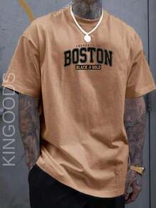 Men's Women's Black Gold Boston T-Shirt Printed Shirt 100% Cotton Mesh 30.1 - màu nâu - Xem 3