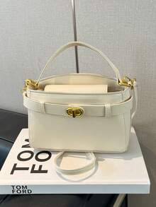 白色春季系带设计女士手提包，迷你别致精致金属旋扣单肩斜挎枕形包，适合女士约会 - 白色 - 查看 6