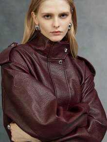 Giolshon Street Rider Style Retro PU Leather Jacket For Women - Fashionable Design Suitable For Spring, Autumn And Winter Fall - Burgundy - View 2