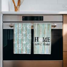 MEMNUN 2 chiếc khăn lau bếp bằng gỗ màu xanh dương và xanh lá cây họa tiết "Nhà là nơi ấm cúng", kích thước 15.75*23.62in (40*60cm), khăn lau bát đĩa bằng sợi microfiber siêu mềm, thấm hút tốt, hoàn hảo cho trang trí phòng tắm và phòng ăn, nấu nướng và làm bánh. - Nhiều màu - Xem 5