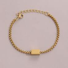 1 Pc Custom Name Stainless Steel Bracelet Multi-Faceted Engraving Pearl Chain Square Bracelet Plated 18k Gold - Multicolor - View 14