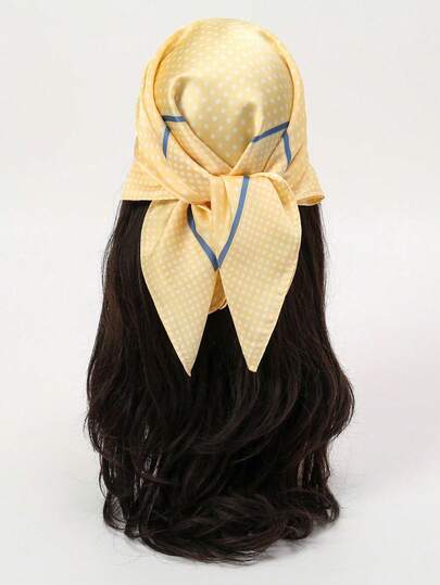 1pc Women's Luxury Elegant Fashion Polka Dot Print 70*70cm 100% Silk Bandana Scarf, Spring Headband Hair Tie Accessory
