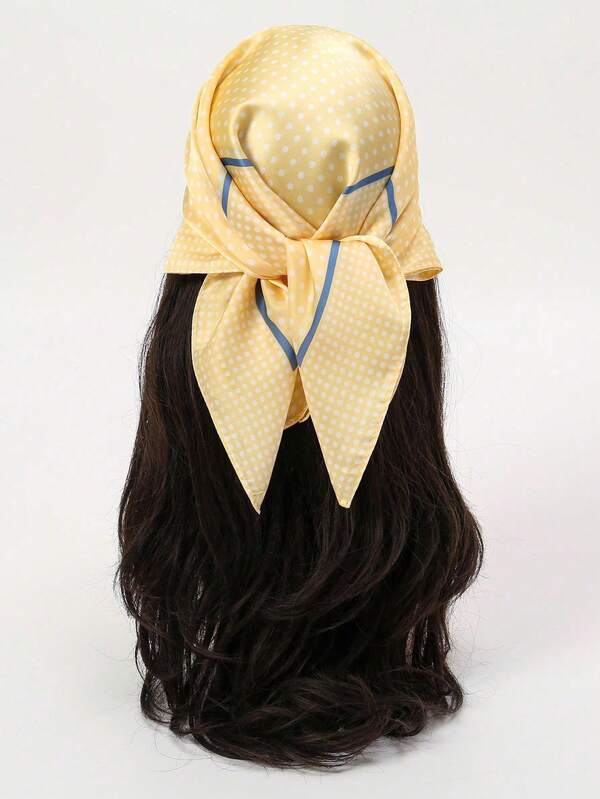 1pc Women's Luxury Elegant Fashion Polka Dot Print 70*70cm 100% Silk Bandana Scarf, Spring Headband Hair Tie Accessory