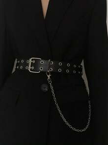 1pc Unisex Punk Style Waist Chain Belt, PU Leather Waist Chain Decor, Suitable For Party, School, Autumn, Christmas Wear - Belt - View 3