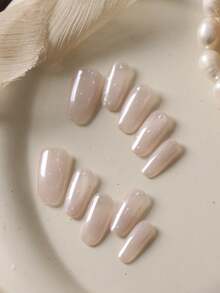 10pcs Press On Nails Fake Nails Short Cat's Eye White Dot Press On Nail Supplies Office DailyWear False Nails Artificial Nails Kit Includes 1sheet Adhesive Tabs &1 Pc Mini File - Multicolor - View 8