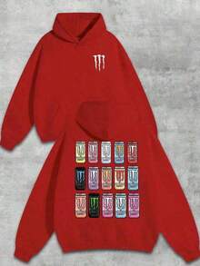 Men's 250g Pixel Style  Drink Pattern Double-Sided Print Hoodie With White Claw Logo And  Drink Pattern; Off-Road Bicycle, Motorcycle  Sports Top, Fox Racing  Apparel, Casual And Comfortable Long-Sleeve Pullover Hoodie, American-Style Men's Autumn And Winter Clothing, Loose Fit With Pockets, Available In Large Sizes, Suitable For Daily Wear And As A Gift. Y2Y-W-Mayja - 黑色 - 查看 8