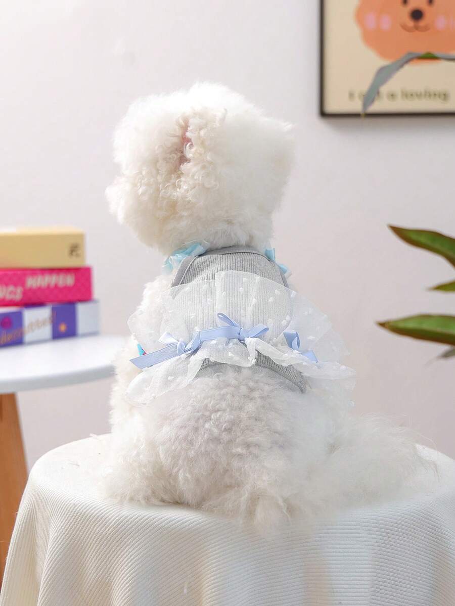 PETCIRCLE 1件宠物衣服，春夏新款透气轻薄薄纱吊带狗服 - 灰色 - 查看 1