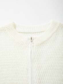 Men's Knit Cardigan Round Neck Short Sleeve Loose Casual Street Style Solid Color Textured Zipper Knit Top Spring Summer - Apricot - View 8