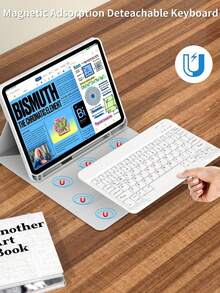 Funda con teclado inalámbrico Bluetooth gris con teclado desmontable, modo de suspensión/activación automático, batería de 150mAh, soporte delgado, soporte para lápiz - compatible con iPad - Gris - Ver 3