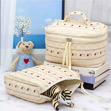 PAZIMIIK - Bolsa de maquillaje de algodón para mujer tamaño grande acolchada cosmética de viaje Little Flower Beige 1 PCS Pouch Vintage - Pequeña flor beige - Ver 5