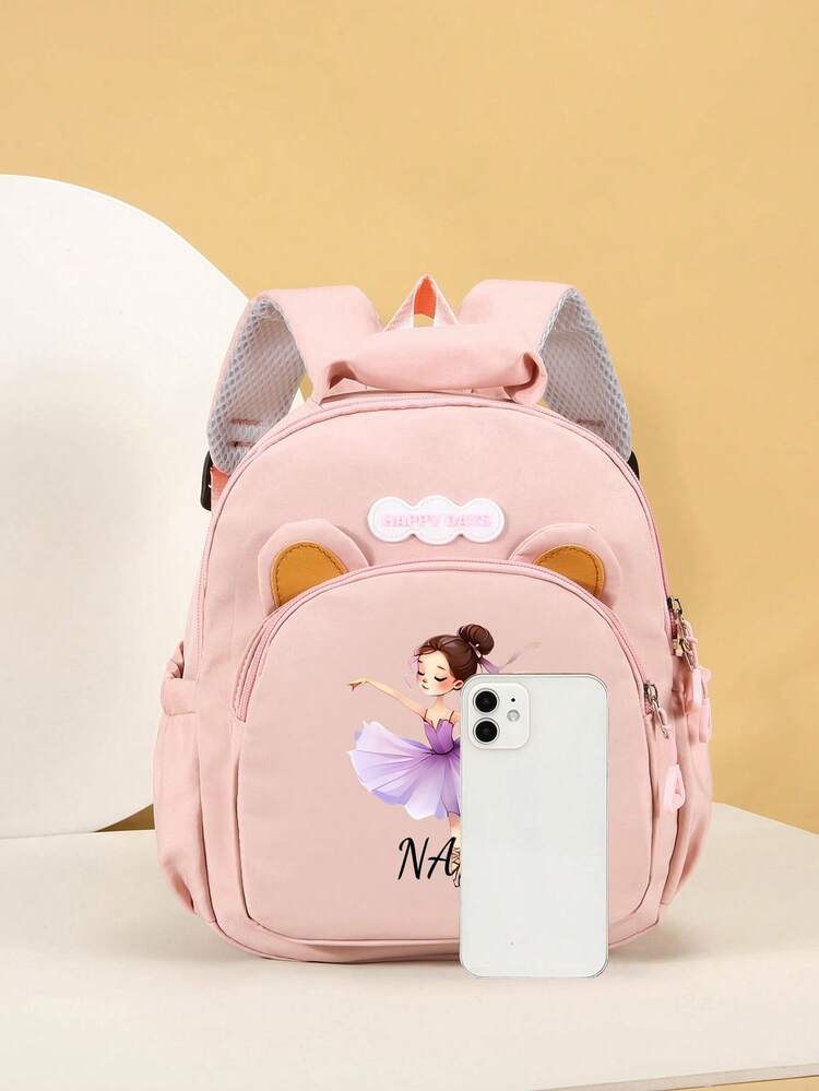 1 Piece Customized Capybara Mini Backpack, Capybara Pattern Cartoon Customized Personalized Name Backpack, Suitable For Boys And Girls, Lightweight And Cute Mini Backpack, Can Be Customized With Name Or Holiday Text, Mini Nylon Zipper Closure Fashion Pattern Bag, Suitable For Boys And Girls, Multifunctional Casual Bag, Suitable For Daily Use, Perfect Gift Between Friends, - Pink Dancer - View 3