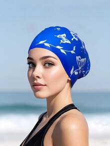 成人硅胶泳帽，优雅蝴蝶图案，防水防滑，舒适弹力，适合短发和长发 - 彩色 - 查看 12