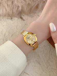 1pc Classic French Gold Ladies' Oval Watch, Small Dial, Elegant And Simple, Luxurious And Fashionable, Ladies' Quartz Watch, Shape, Suitable For Daily Wear, Dinner And Any Other Occasions - 金色 - 查看 7