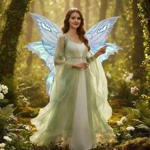 Butterfly Wing For Women, Double Layered Glitter Cutout Sheer Fairy Wings Halloween Cosplay Supplies - Blue - View 3