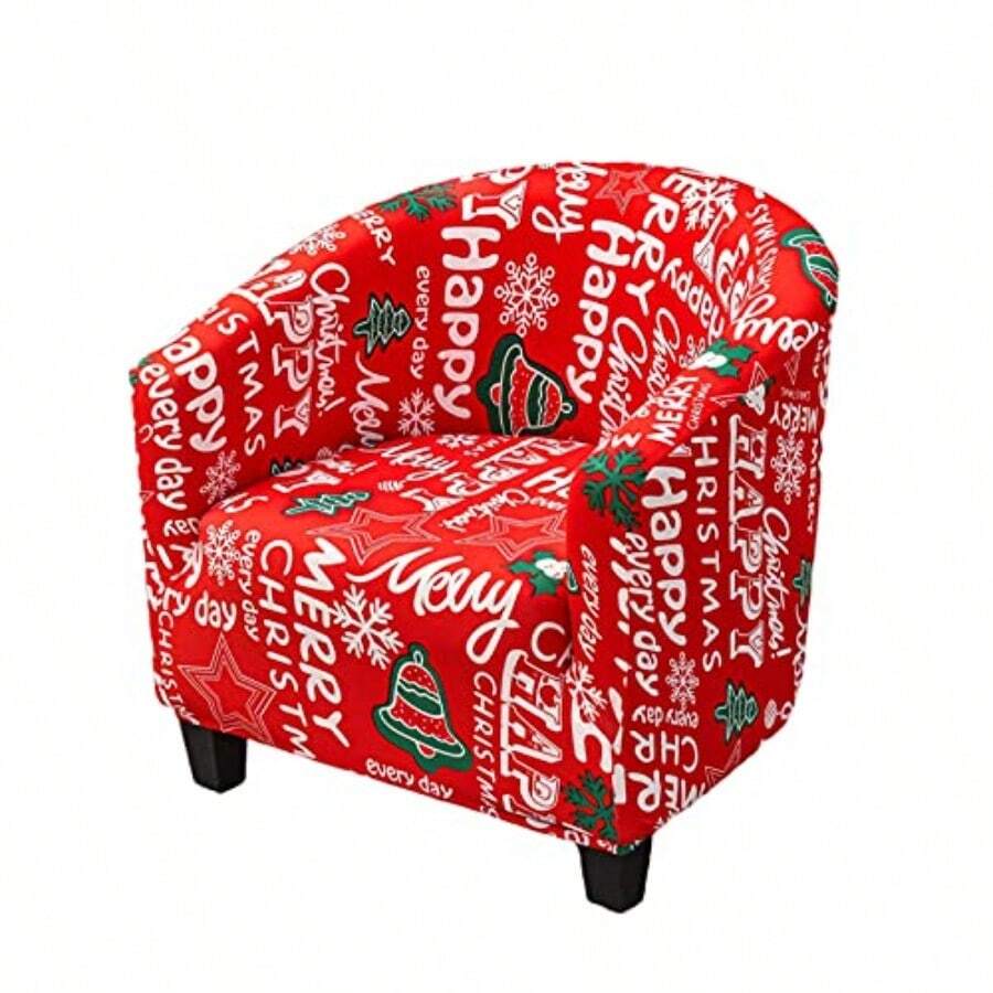 NILUOH Christmas Club Chair Slipcover Tub Chair Cover Stretch Spandex Printed Armchair Covers Xmas Sofa Cover Furniture Protector for Living Room Geometric Couch Covers Christmas33 - 33 - Ver 1