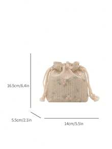 Bolso de paja tejido en diagonal de un solo hombro, bolso de cubo de playa para mujer - Beis - Ver 8