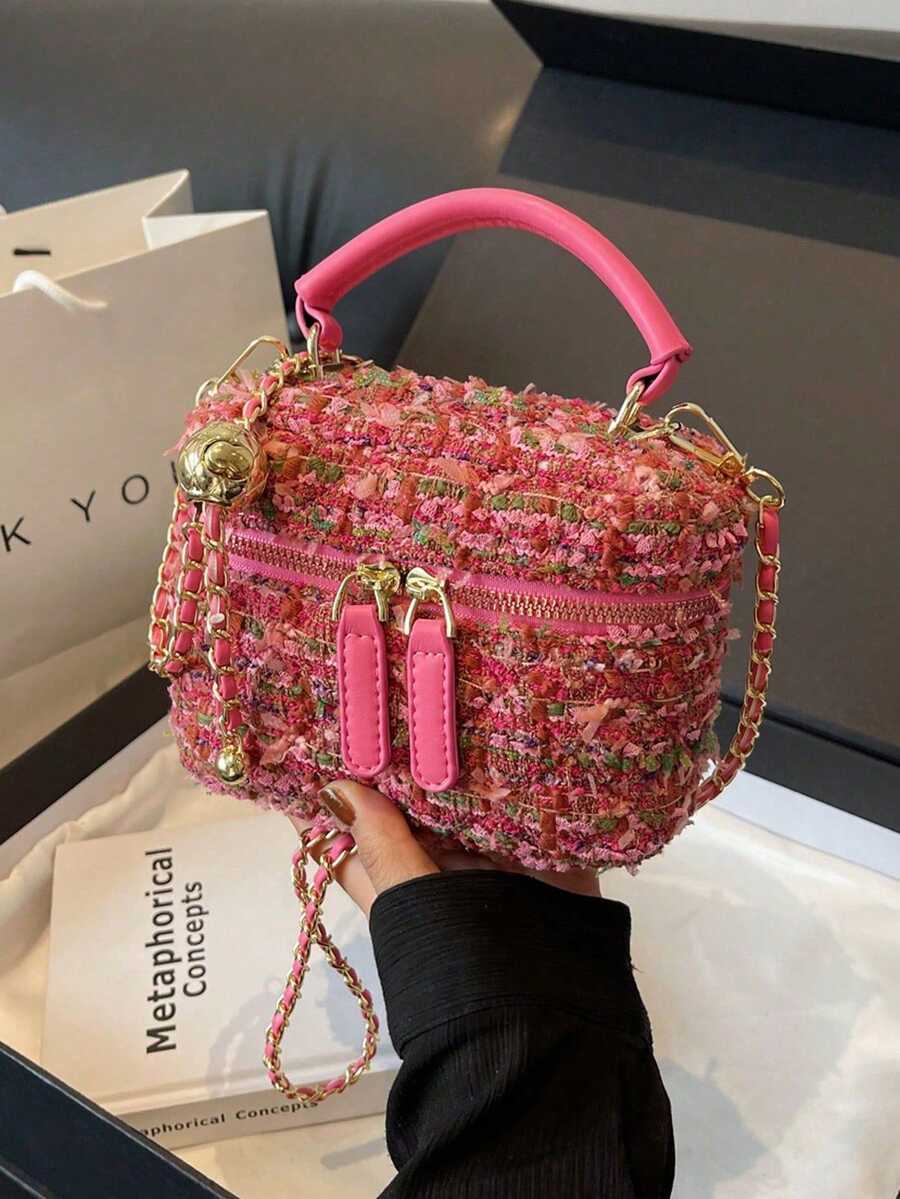 Mini Quilted Chain Crossbody Bag, Lightweight And Portable, Casual Fashion Mini Plaid Bucket Bag, Suitable For Girls, Women, College Students, Young Professionals, And Office Workers, Essential Item For Autumn/Winter, Applicable For Work, Office, Commuting, University, Autumn/Winter And Outdoor Activities. - 玫紅色 - 查看 1