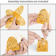 10/20pcs Four-Leaf Rose Candy/Chocolate Gift Box, Laser Cut Wedding Favor Box With Ribbon, Gold Color Suitable For Bridal Shower, Birthday Party, Christmas, Halloween - Gold - View 5