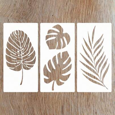 3pcs Reusable Leaf Drawing Templates, Fern Leaf Templates, Tropical Palm Leaves, Snake Plant Leaf Wall Stencils, Suitable For DIY Crafts, Furniture, Canvas, Home Decor