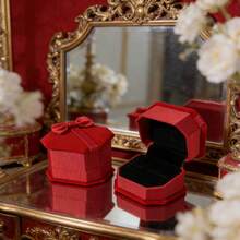 1 件几何设计戒指收纳盒，收纳盒旅行防晒旅行酷 - 紅色 - 查看 5