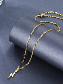 1件极简主义不锈钢闪电吊坠项链，创意情侣项链，现货批发 - 金色 - 查看 4