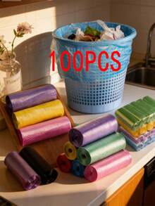 100pcs Thick Kitchen Trash Bags, Leak-Proof & Puncture-Resistant, Self-Sealing, Mess-Free, Large Capacity For Kitchen, Living Room, Bathroom, Office, Easy-Tear Universal Garbage Bags - Flat Mouth - View 8