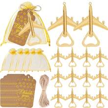 10/30 pièces Set d'ouvre-bouteilles avion avec sacs transparents jaunes et cartes de remerciement, cadeaux de mariage, cadeaux de baby shower, cadeaux de retour, cadeaux de fête à thème voyage, que l'aventure commence - avion - Voir 3