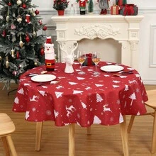 Rectangular Waterproof Christmas Tablecloth - Deer And Tree Design - Durable Polyester - Perfect For Parties, Home And Outdoors - Festive Table Decoration - 60x120/60x102 Inches - White 60" - View 6