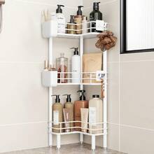 4 Tier Floor Standing Corner Shower Caddy Organizer With Toothbrush Holder, Large Spacing Floor Shower Shelf Rack Storage Stands With Hooks For Bathroom Kitchen, Black - 白色 - 查看 10