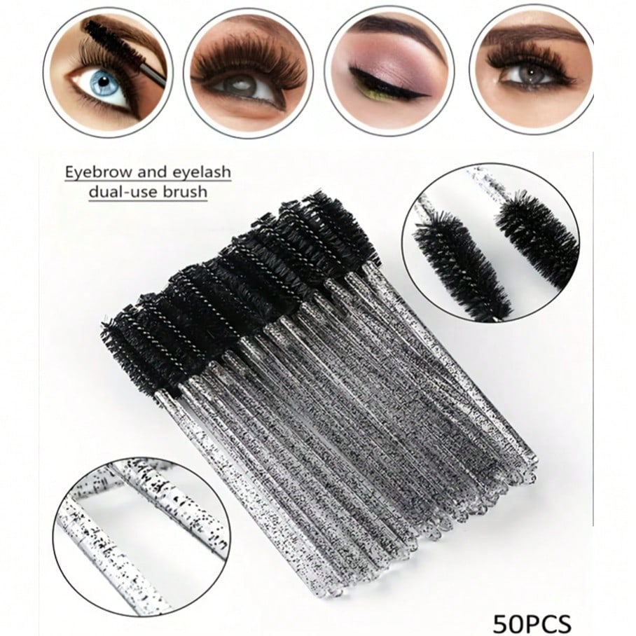 Piezas Juego de herramientas desechables de cepillo de pestañas y peine de cejas, mango de cristal Herramientas de belleza mini para extensión de pe