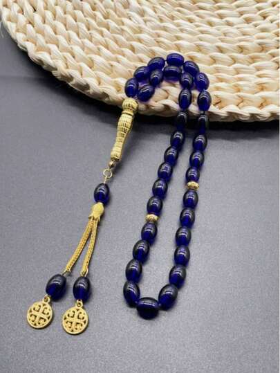 1件椭圆形33珠穆斯林椭圆形流苏吊坠，简约设计，适合日常祈祷装饰手链