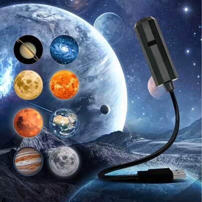 1个行星投影灯+3/6/10个可互换图案（月球、地球、木星、蓝月亮、星星、星云）投影灯，LED灯，卧室天花板照片背景装饰灯，360°旋转装饰灯，情人节天花板装饰灯，求婚婚礼装饰灯，露营万圣节圣诞节装饰灯
