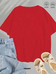 1pcsSalty With Umbrella Graphic Tee - Vintage Style Summer Beachwear For  Women, Perfect For Vacation And Everyday Wear, Ed T-Shirt180gvintage,Summer Outfits For Women,T-Shirt - 紅色 - 查看 4