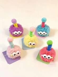 5个可爱毛绒球眼造型发夹，适合日常使用 - 彩色 - 查看 3