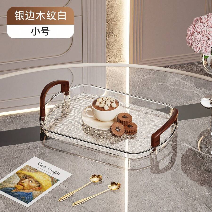 1pc Oval PET Serving Tray, Suitable For Kitchen Use - Grey - View 1