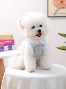 PETCIRCLE 1件宠物衣服，春夏新款透气轻薄薄纱吊带狗服 - 灰色 - 查看 3