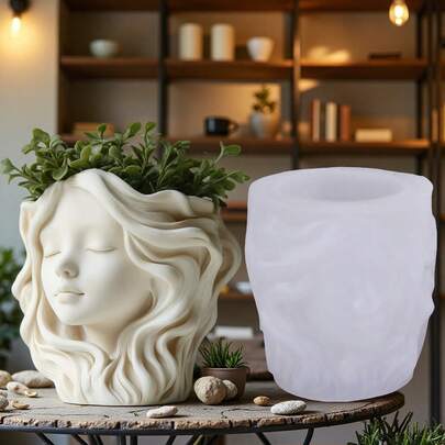 Anime Girl Silicone Mold - Reusable DIY Candle, Resin & Plaster Craft Kit - Kawaii Makeup Organizer, Succulent Planter & Aesthetic Room Decor (Fantasy Mermaid Hair Design)