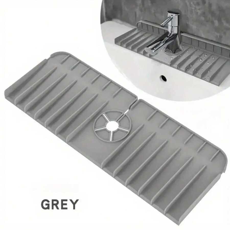 Silicone Faucet Mat, Sponge Holder, Sink, Kitchen, Countertop, Drying Mat, Bathroom, Kitchen, Splash Guard, Drain Pad RBOK - Grey-1PCS - View 1