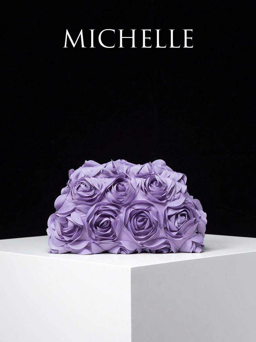 Women's Floral Print Clutch Bag, Elegant For Party, Ball, Wedding Accessories - Purple - View 1