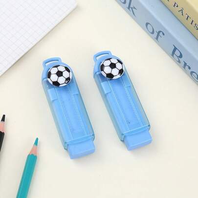 2pcs Creative Retractable Football Erasers, Sports Style Blue Clean Smudge-Free Stationery Erasers For Students