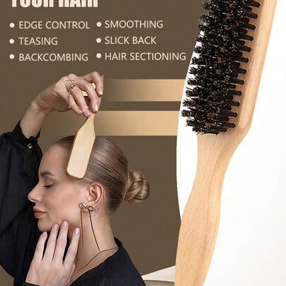 男女通用猪鬃毛发胡须刷 - 无香型专业理发造型刷，适用于浓密/稀疏发质，可清洁渐变发型和推剪，打造顺滑发型