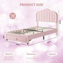 Marco de cama led tapizado doble con cajón de almacenamiento moderno para niños y niñas fácil montaje soporte de láminas de madera sin caja de resorte - Rosa - Ver 2