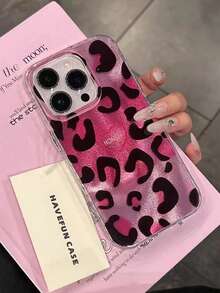 Cheetah,Leopard Print 1pc Pink Tie Dye Leopard Print Shockproof Full Coverage Phone Case Protective Cover Compatible With IPhone 11/12/13/14/15/16/17/Pro Max - Hot Pink - View 3