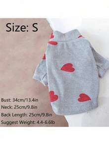 灰色爱心印花宠物休闲内衣，适合猫狗四季穿着 - 灰色 - 查看 10