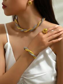 4pcs Handmade Crochet European And American Luxury Hollow Collarbone Chain, Necklace, Bracelet, Earrings And Ring Set - Jewelry Set - View 4